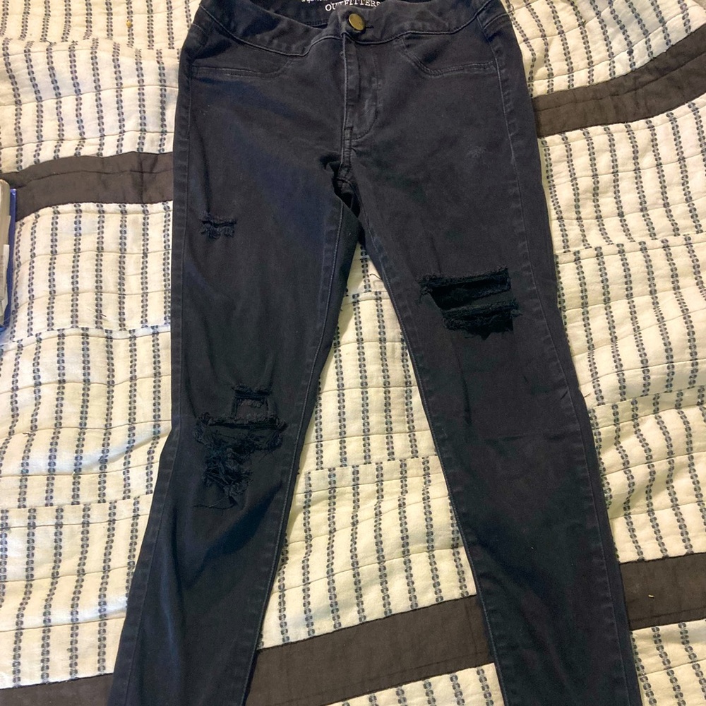 American Eagle Black Distressed Skinny Jeans